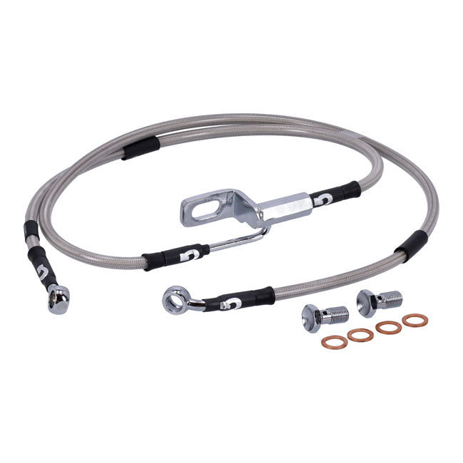 MCS by Goodridge brake line rear, stainless clear coated — 2007 FLSTF Softail Fat Boy; FXST Softail Standard; FXSTB Softail Night Train; FXSTC Softail Custom (NU)