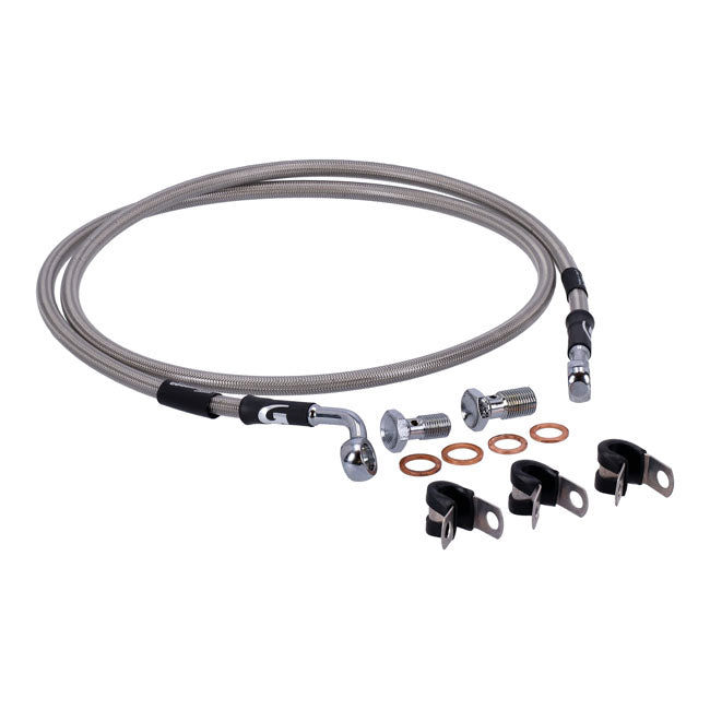 MCS by Goodridge brake line front, stainless clear coated — 08-11 FXCW/C Softail Rocker; Rocker C (NU)