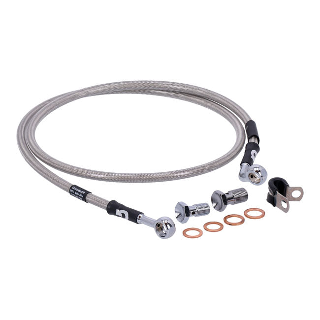 MCS by Goodridge brake line front, stainless clear coated — 06-13 FXDI Dyna Super Glide; 06-13 FXDCI Dyna Super Glide Custom (NU)