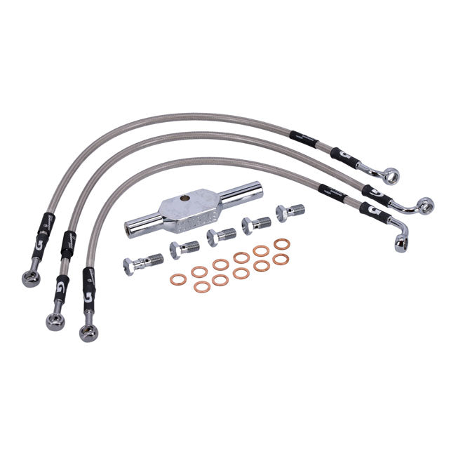 MCS by Goodridge brake line front, stainless clear coated — 08-13 FXDF Dyna Fat Bob (NU)