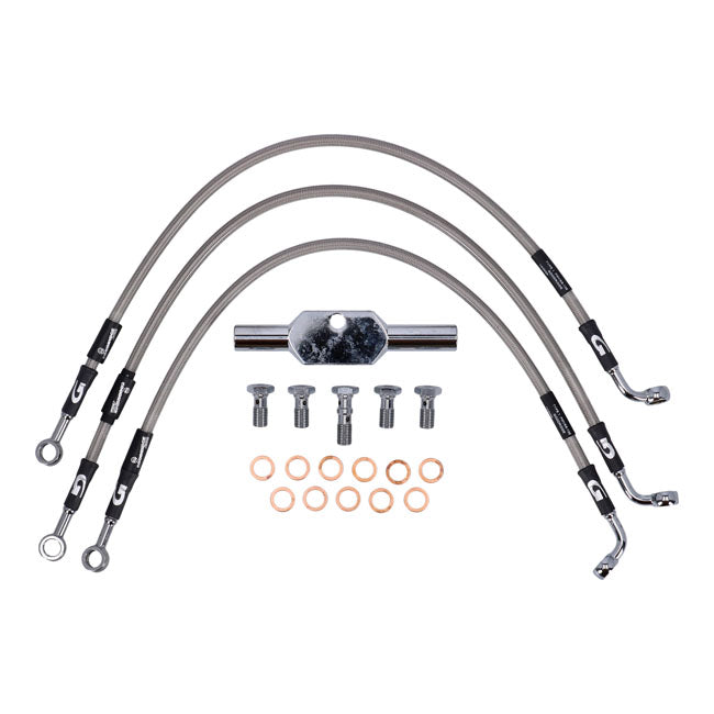 MCS by Goodridge brake line front, stainless clear coated — 08-13 FXDF Dyna Fat Bob (NU)