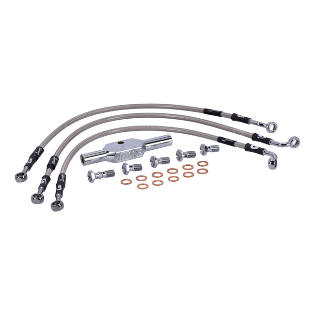 MCS by Goodridge brake line front, stainless clear coated — 08-13 FXDF Dyna Fat Bob (NU)