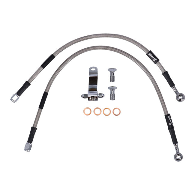 MCS by Goodridge brake line rear, stainless clear coated — 84-90 FXST; 1999 FXST; 87-99 FXSTC; 87-99 FXSTS