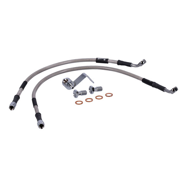 MCS by Goodridge brake line rear, stainless clear coated — 84-90 FXST; 1999 FXST; 87-99 FXSTC; 87-99 FXSTS