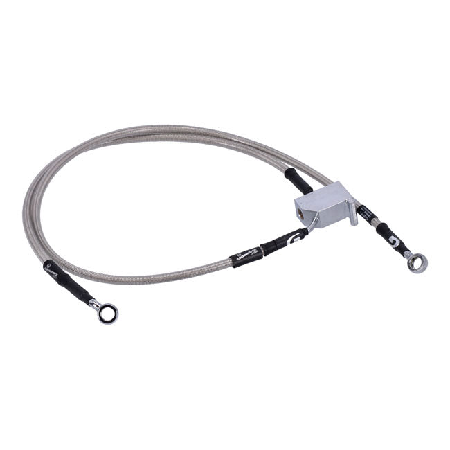 MCS by Goodridge brake line rear, stainless clear coated — 2006 FXST; FXSTB; FXSTS (NU)