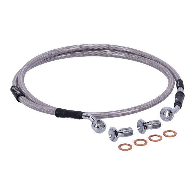 MCS by Goodridge brake line front, stainless clear coated — 2007 XL50 Sportster 50th anniversary; 04-13 XL883 Sportster Custom; 08-13 XL1200N Sportster Iron 883 (NU)