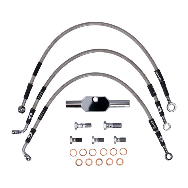 MCS by Goodridge brake line front, stainless clear coated — 04-13 XL883R Sportster Roadster; 04-09 XL1200R Sportster Roadster (NU)