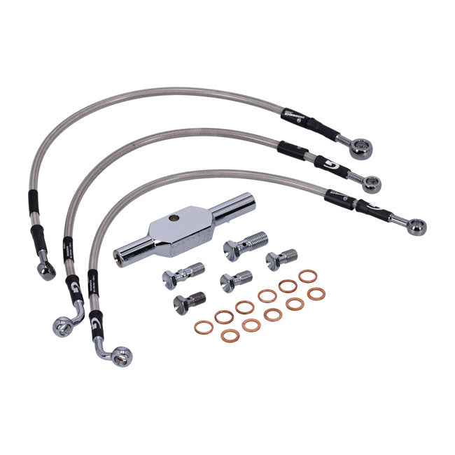 MCS by Goodridge brake line front, stainless clear coated — 04-13 XL883R Sportster Roadster; 04-09 XL1200R Sportster Roadster (NU)