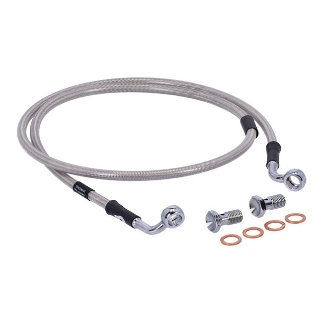 MCS by Goodridge brake line front, stainless clear coated — 05-10 XL883L Sportster Low; 11-13 XL883 Super Low; 06-11 XL1200L Sportster Low (NU)
