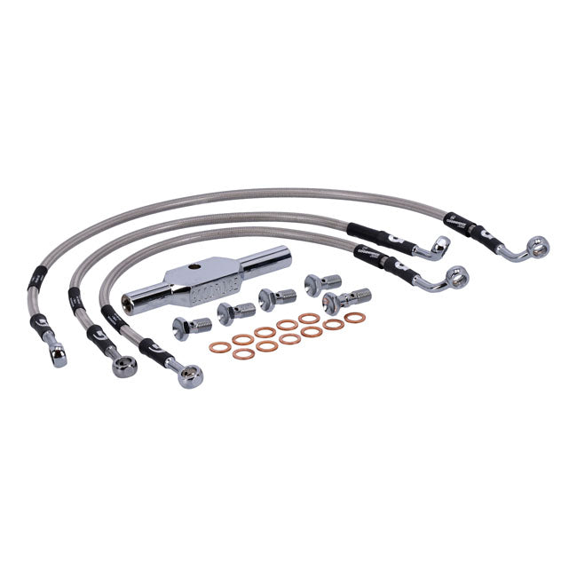 MCS by Goodridge brake line front, stainless clear coated — 01-05 VRSCA V-Rod (NU)