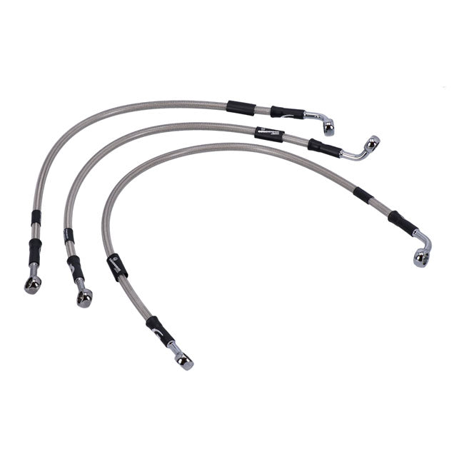 MCS by Goodridge brake line front, stainless clear coated — 06-07 VRSCA V-Rod; 08-09 VRSCAW V-Rod (NU)