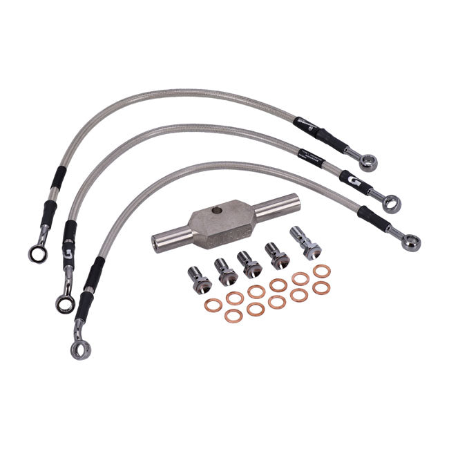 MCS by Goodridge brake line front, stainless clear coated — 04-05 VRSCA; VRSCB V-Rod (NU)