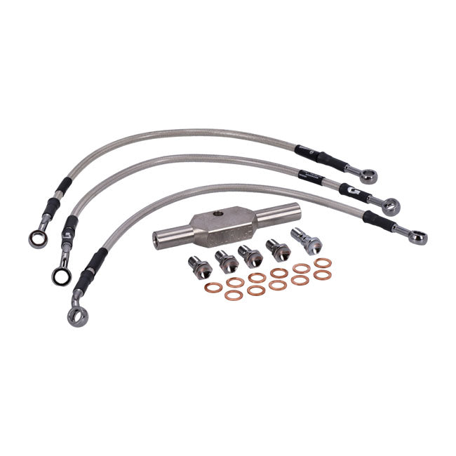 MCS by Goodridge brake line front, stainless clear coated — 04-05 VRSCA; VRSCB V-Rod (NU)