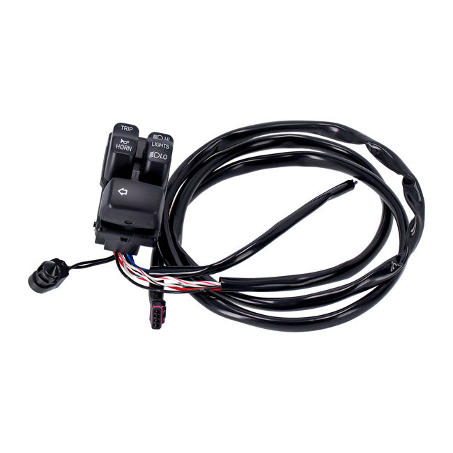 Handlebar switch & wiring kit, clutch side. Black — 11-25 Softail (excl. Cruise Control models); 12-17 (NU) Dyna; 14-22 (NU) XL Sportster. With 920773/920780 handlebar control kit