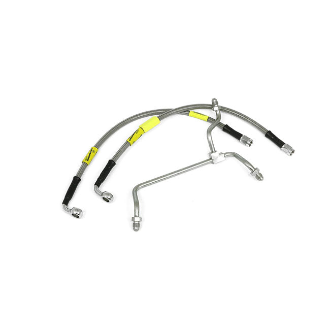 MCS by Goodridge brake line front, stainless clear coated — 15-16 FLTRX; FLTRXS Road Glide without ABS (NU)