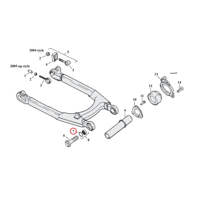 Retaining ring, swingarm bearing — 00-26 Softail; 04-22 (NU) XL Sportster; 08-12 (NU) XR1200