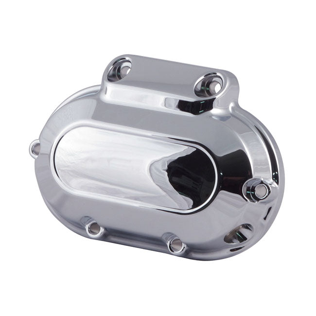 Transmission end cover smooth, cable clutch. Chrome — 07-17 Softail; 06-17 Dyna; 07-13 (NU) FLT/Touring; 14-16 (NU) FLHR/C FLT/Touring without fairings