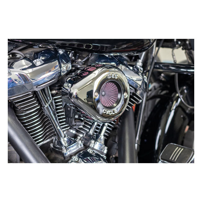 S&S, ''Air Stinger Stealth'' air cleaner kit. Teardrop, chrome — 18-24 (NU) Softail; 17-25 FLT/Touring (excl. 24-25 FLHX; 2025 FLHXU; 24-25 FLTRX; 23-25 FLHXSE; 23-25 FLTRXSE; 24-25 FLTRXSTSE); 17-25 Trikes