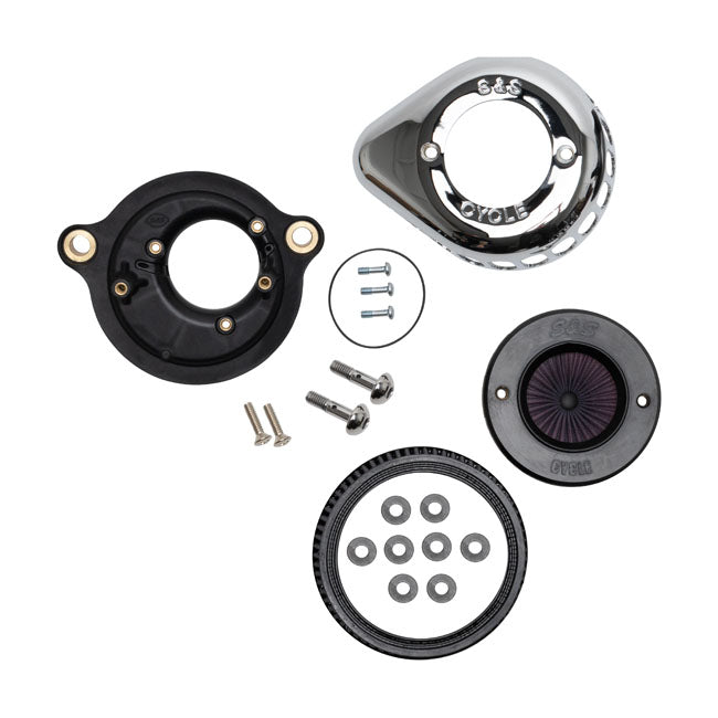 S&S, ''Air Stinger Stealth'' air cleaner kit. Teardrop, chrome — 18-24 (NU) Softail; 17-25 FLT/Touring (excl. 24-25 FLHX; 2025 FLHXU; 24-25 FLTRX; 23-25 FLHXSE; 23-25 FLTRXSE; 24-25 FLTRXSTSE); 17-25 Trikes