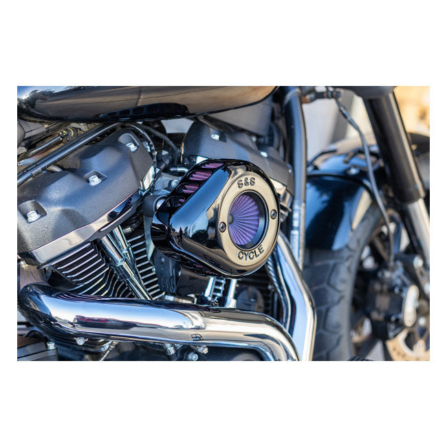 S&S, ''Air Stinger Stealth'' air cleaner kit. Teardrop, black — 18-24 (NU) Softail; 17-25 FLT/Touring (excl. 24-25 FLHX; 2025 FLHXU; 24-25 FLTRX; 23-25 FLHXSE; 23-25 FLTRXSE; 24-25 FLTRXSTSE); 17-25 Trikes