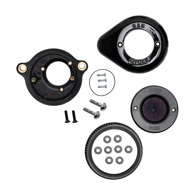 S&S, ''Air Stinger Stealth'' air cleaner kit. Teardrop, black — 18-24 (NU) Softail; 17-25 FLT/Touring (excl. 24-25 FLHX; 2025 FLHXU; 24-25 FLTRX; 23-25 FLHXSE; 23-25 FLTRXSE; 24-25 FLTRXSTSE); 17-25 Trikes