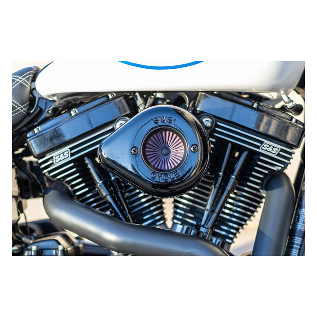 S&S, ''Air Stinger Stealth'' air cleaner kit. Teardrop, black — 08-16 FLT/Touring; 16-17 Softail with e-throttle (Excl. Tri-glide and CVO models) (NU)