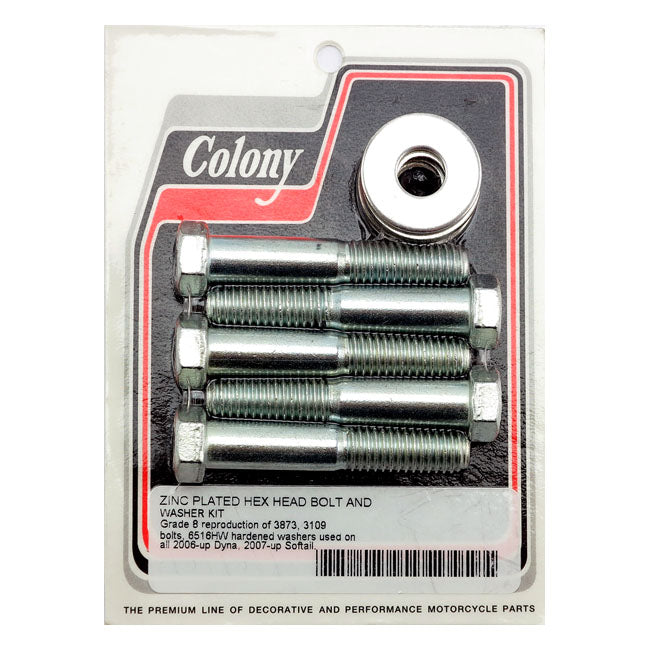 Colony, wheel pulley bolt & washer kit. Zinc plated — Laced & cast rear wheels: 06-17 Dyna; 07-17 Softail (NU)