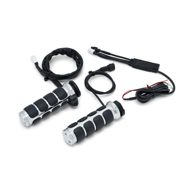 Kuryakyn, Heated ISO grips. Chrome — 96-22 H-D with single or dual throttle cables (Excl. Street) (NU)