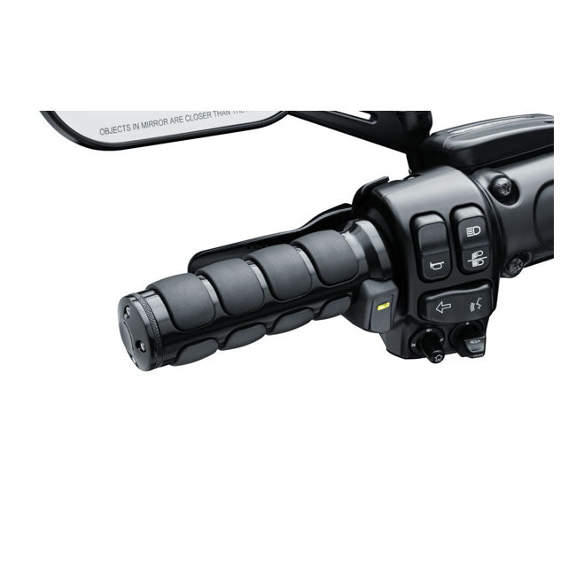 Kuryakyn, Heated ISO grips. Gloss black — 08-25 H-D with e-throttle (excl. 2025 Softail; 11-17 Softail CVO models; 23-25 FLHXSE; 24-25 FLHX; 2025 FLHXU; 24-25 FLTRX; 18-25 FLTRXSE; 24-25 FLTRXSTSE; 21-25 RA Pan America & RH Sportster/Nightster models)