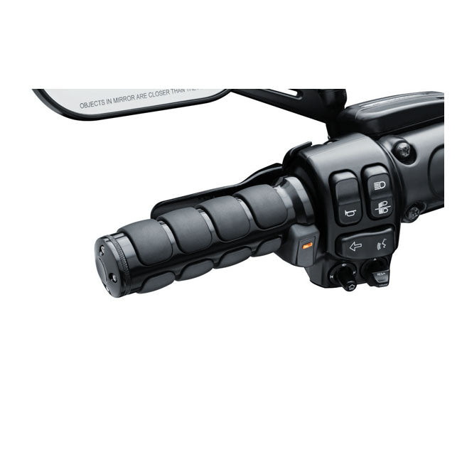 Kuryakyn, Heated ISO grips. Gloss black — 08-25 H-D with e-throttle (excl. 2025 Softail; 11-17 Softail CVO models; 23-25 FLHXSE; 24-25 FLHX; 2025 FLHXU; 24-25 FLTRX; 18-25 FLTRXSE; 24-25 FLTRXSTSE; 21-25 RA Pan America & RH Sportster/Nightster models)