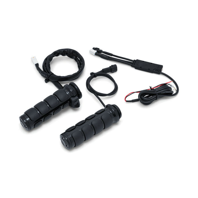 Kuryakyn, Heated ISO grips. Gloss black — 08-25 H-D with e-throttle (excl. 2025 Softail; 11-17 Softail CVO models; 23-25 FLHXSE; 24-25 FLHX; 2025 FLHXU; 24-25 FLTRX; 18-25 FLTRXSE; 24-25 FLTRXSTSE; 21-25 RA Pan America & RH Sportster/Nightster models)
