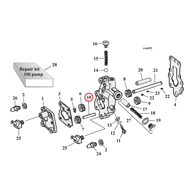 Idler shaft, oil pump — 62-67 Big Twin; 52-76 K; KH; XL Sportster (NU)