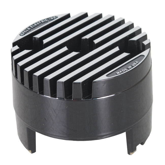 Cycle Electric, 12V voltage regulator. Black — 65-69 FL; 65-81 XL Sportster. With small 12-volt battery in oil tank.