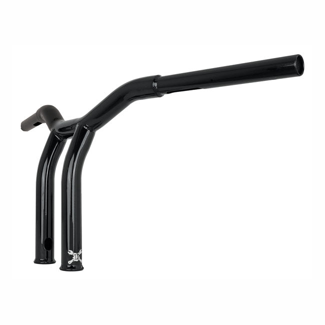 Burly, Dominator raked 1-1/4" T-bar 10" rise. Gloss black