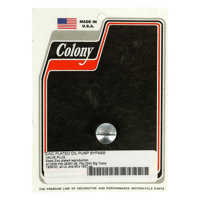 Colony bypass plug, oil pump — 36-52 Big Twin OHV & Flathead; 37-52 45" Flathead (NU)