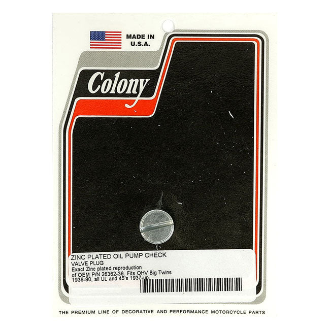 Colony plug, oil pump check valve — 36-80 Big Twin OHV & SV; 37-52 45" SV (NU)