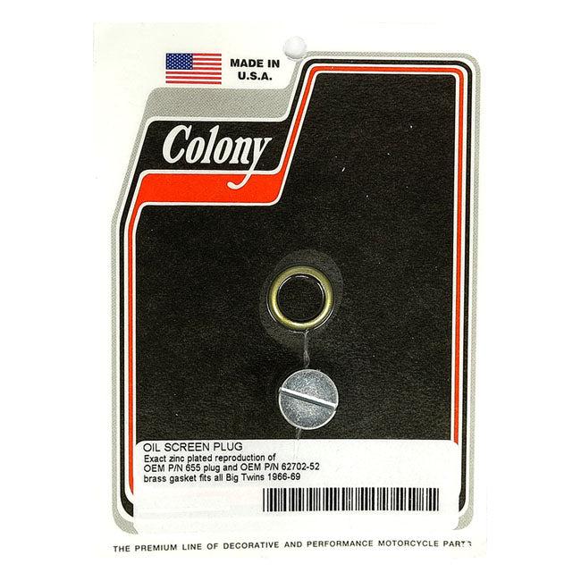 Colony, OEM style slotted plug oil screen crankcase. Zinc — 66-69 Big Twin (NU)