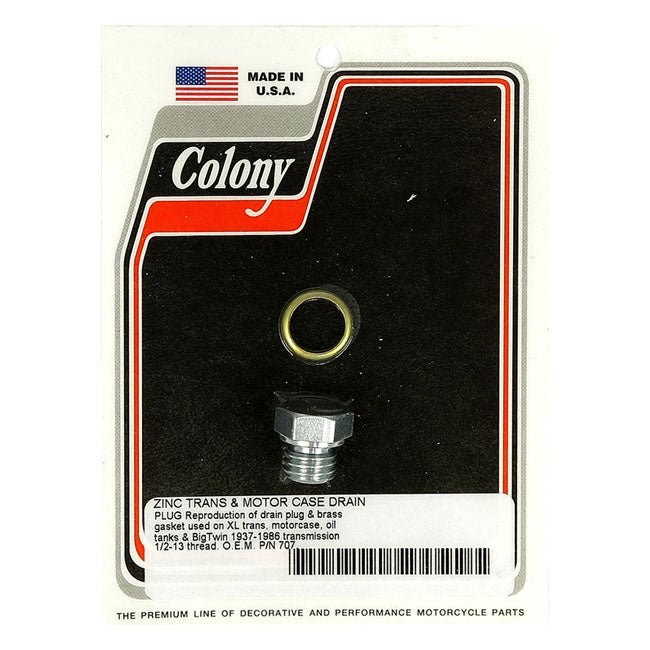 Colony, oil drain plug. 1/2-13. Hex head