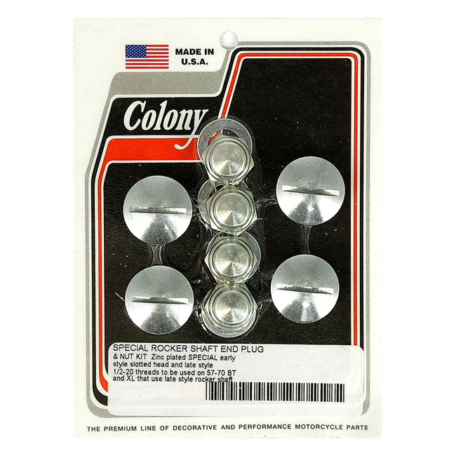 Colony, rocker shaft plug & nut kit. Slotted. Zinc — L71-84 Shovelhead; L71-85 XL Sportster (NU)
