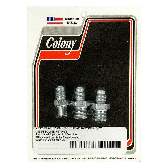 Colony, Knuckle rocker box oil feed fitting. Zinc — 42-47 Knucklehead (NU)