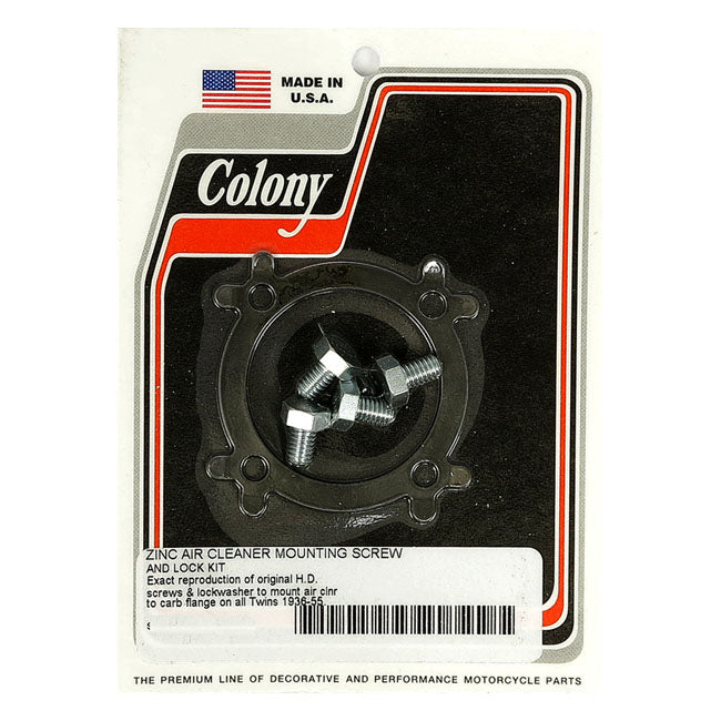 Colony, Linkert air cleaner mount screw & lock kit. Zinc — 36-54 Big Twin (NU)