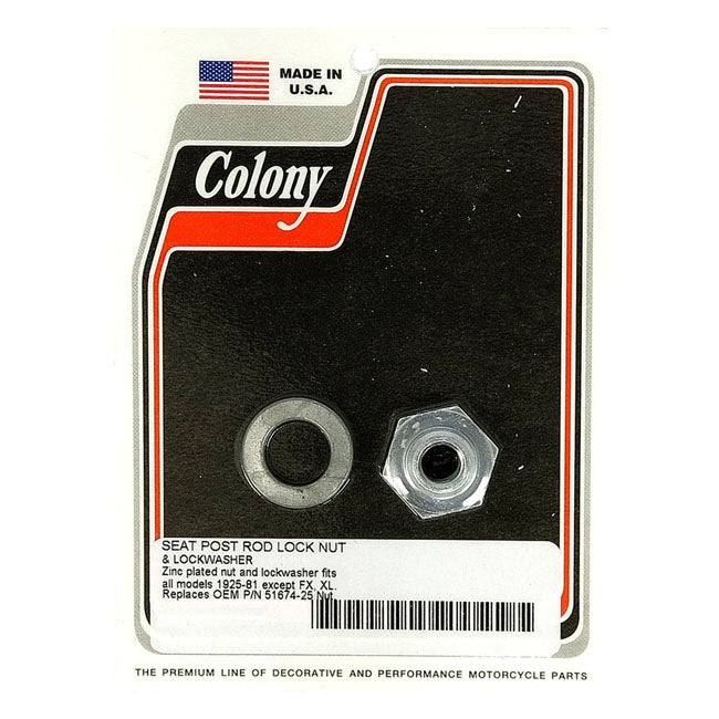 Colony, seat post rod lock nut kit. Zinc — 25-E81 H-D models with OEM style T-bar mounted solo seat (NU)