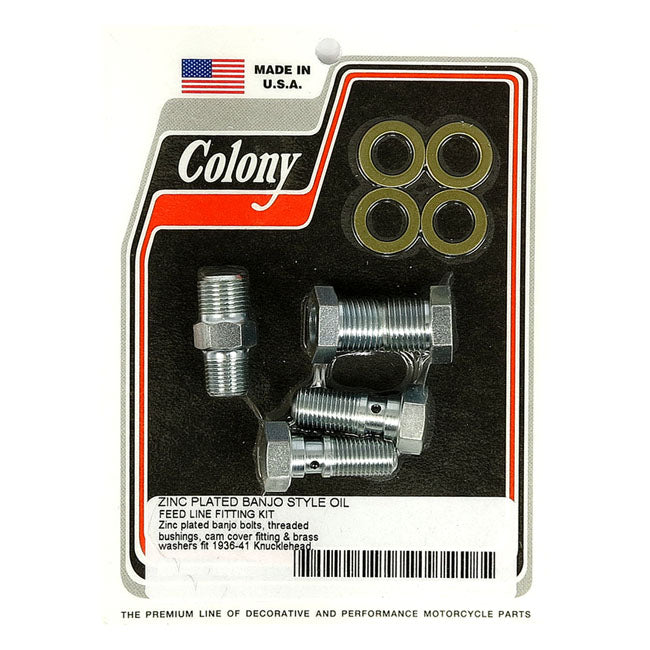 Colony, Knuckle banjo style rocker cover oil feed fittings — 36-41 Knucklehead (NU)