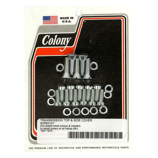Colony, transmission top & side cover screw kit. Zinc
