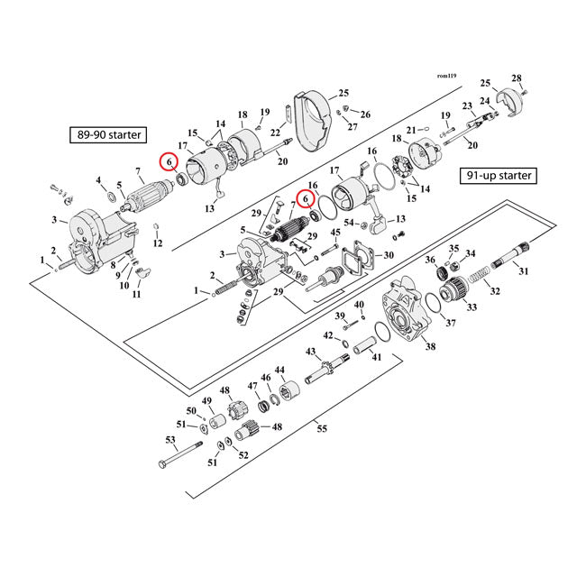 Ball bearing, starter motor commutator (outer) end — 91-17 Big Twin (Excl. 2017 FLT/Touring); 91-94 XL Sportster1200; 95-22 XL Sportster; 08-12 XR1200 (NU)