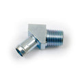 Oil hose fitting, 45 degrees. 1/4" NPT to 3/8". Chrome