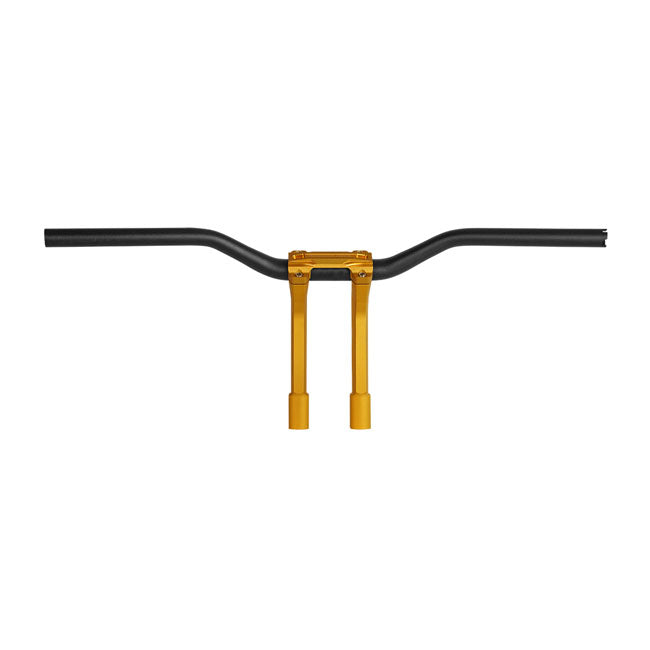 PM, 1-1/4" Phatbar & 12" riser kit. Gold Ops — 82-24 H-D mech. or e-throttle with 3-1/2" mount bolt spacing (NU)