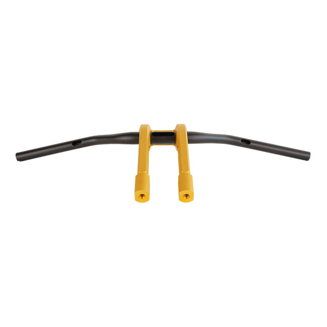 PM, 1-1/4" Phatbar & 12" riser kit. Gold Ops — 82-24 H-D mech. or e-throttle with 3-1/2" mount bolt spacing (NU)