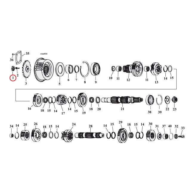 Nut, transmission pulley — 93-06 Softail; FLT/Touring; 93-05 Dyna; 93-22 XL Sportster; 08-12 XR1200 (NU)
