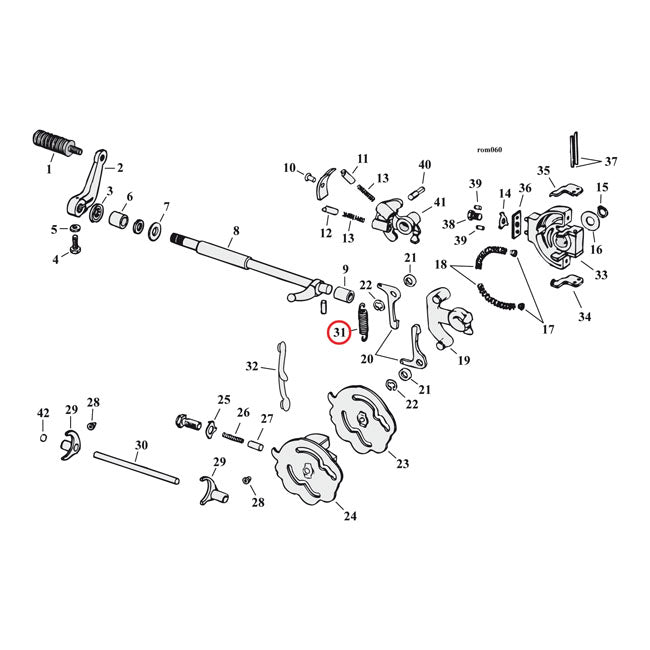 Spring, worm lever clutch/shifter pawl transmission
